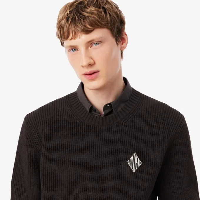 Maglione con badge in maglia a coste perlata Maglione con badge in maglia a coste perlata