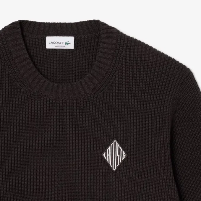 Maglione con badge in maglia a coste perlata Maglione con badge in maglia a coste perlata