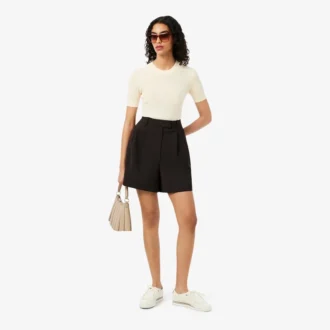 Maglione da donna a maniche corte in maglia a coste di lana merino