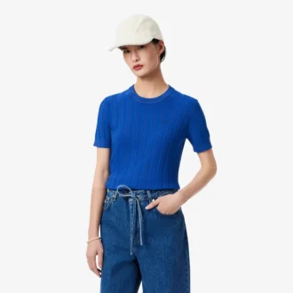 Maglione da donna a maniche corte in maglia a costine