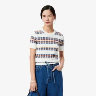 Maglione da donna a maniche corte in maglia a costine