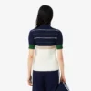Maglione da donna con collo a polo a righe, prodotto in Francia Maglione da donna con collo a polo a righe, prodotto in Francia