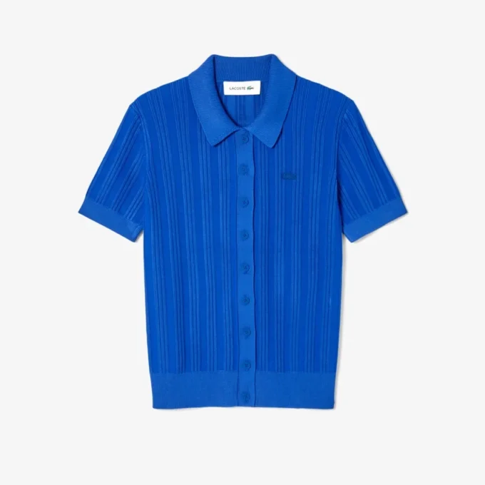 Maglione da donna con collo a polo in maglia a coste Maglione da donna con collo a polo in maglia a coste