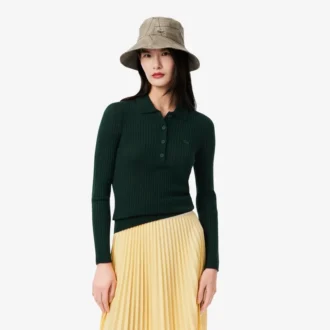 Maglione da donna in jersey di lana con collo a polo