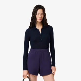 Maglione da donna in jersey di lana con collo a polo
