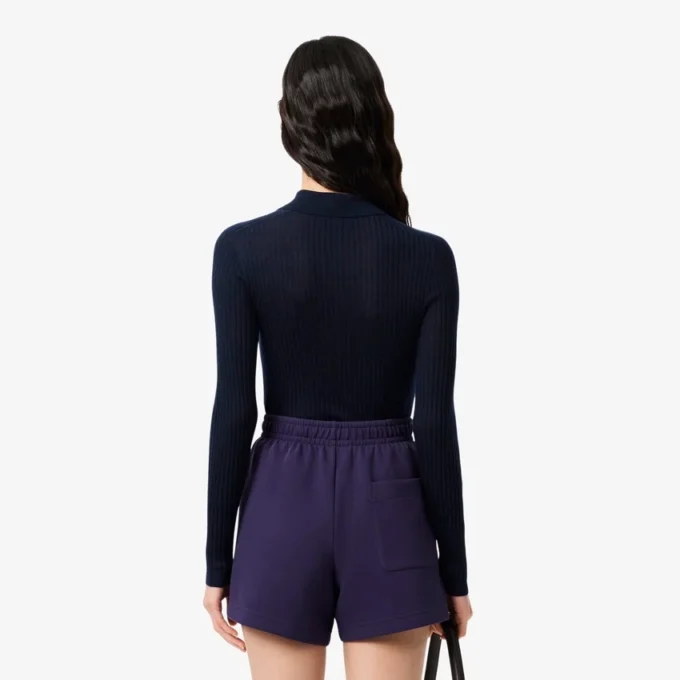 Maglione da donna in jersey di lana con collo a polo Maglione da donna in jersey di lana con collo a polo
