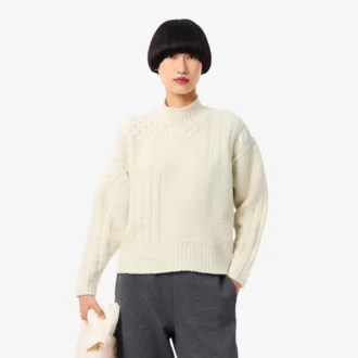 Maglione da donna in lana a collo alto con effetto patchwork
