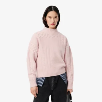 Maglione da donna in lana a collo alto con effetto patchwork Maglione da donna in lana a collo alto con effetto patchwork
