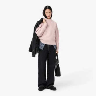 Maglione da donna in lana a collo alto con effetto patchwork Maglione da donna in lana a collo alto con effetto patchwork