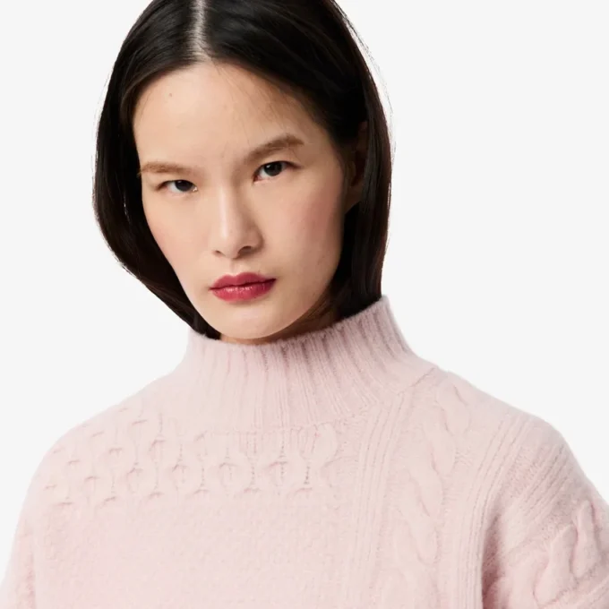 Maglione da donna in lana a collo alto con effetto patchwork Maglione da donna in lana a collo alto con effetto patchwork