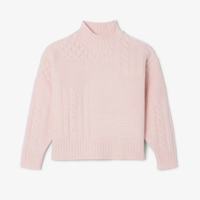 Maglione da donna in lana a collo alto con effetto patchwork Maglione da donna in lana a collo alto con effetto patchwork