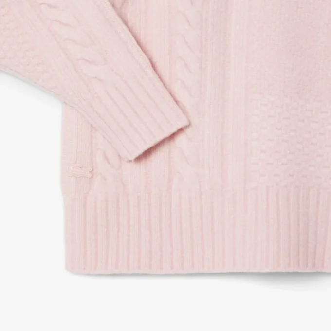 Maglione da donna in lana a collo alto con effetto patchwork Maglione da donna in lana a collo alto con effetto patchwork