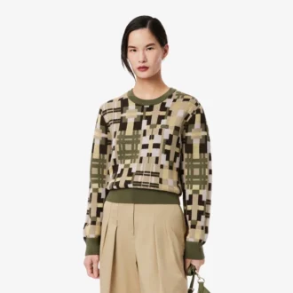 Maglione da donna in lana con collo rotondo e stampa grafica