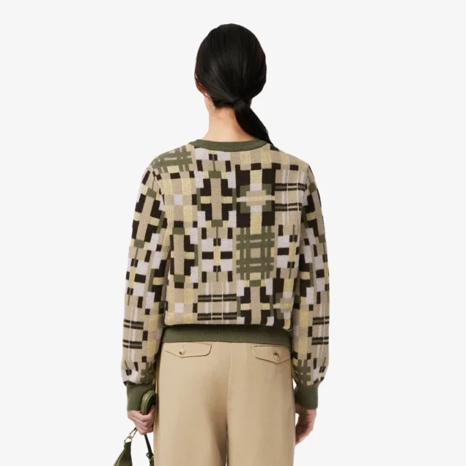 Maglione da donna in lana con collo rotondo e stampa grafica Maglione da donna in lana con collo rotondo e stampa grafica