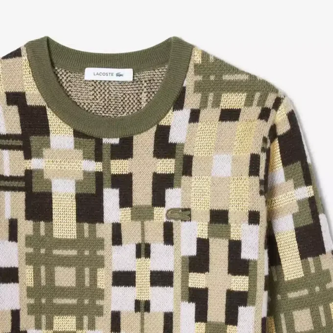 Maglione da donna in lana con collo rotondo e stampa grafica Maglione da donna in lana con collo rotondo e stampa grafica