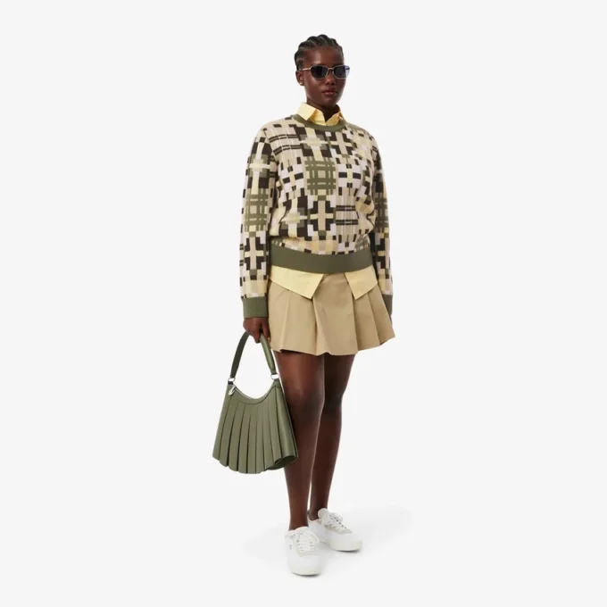 Maglione da donna in lana con collo rotondo e stampa grafica Maglione da donna in lana con collo rotondo e stampa grafica