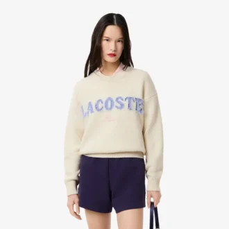 Maglione da donna in lana con intarsio del marchio