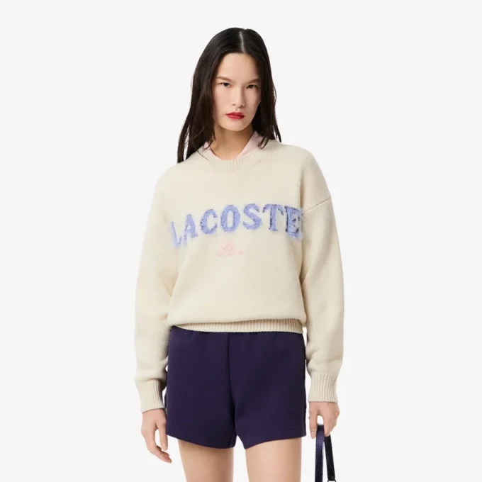 Maglione da donna in lana con intarsio del marchio Maglione da donna in lana con intarsio del marchio