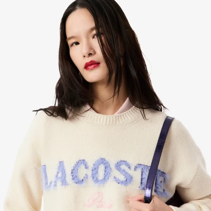 Maglione da donna in lana con intarsio del marchio Maglione da donna in lana con intarsio del marchio