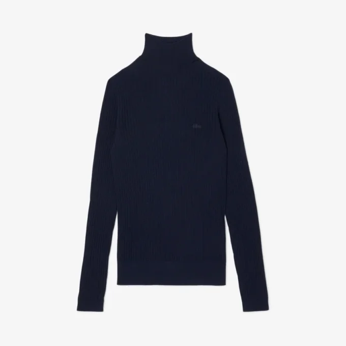 Maglione da donna in lana merino a collo alto con lavorazione a coste Maglione da donna in lana merino a collo alto con lavorazione a coste
