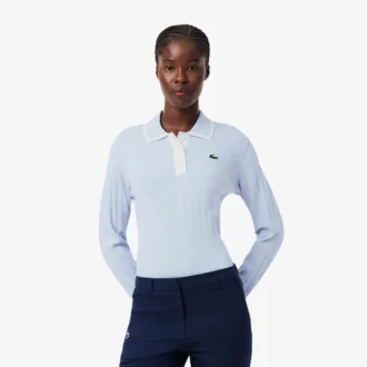 Maglione da golf elasticizzato con collo a polo da donna
