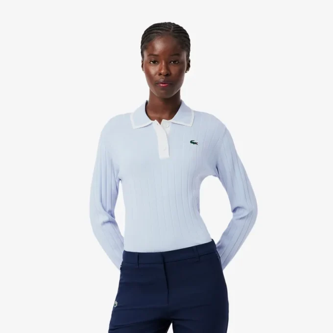 Maglione da golf elasticizzato con collo a polo da donna Maglione da golf elasticizzato con collo a polo da donna