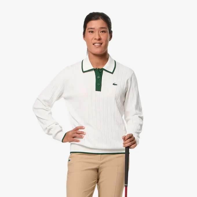Maglione da golf elasticizzato con collo a polo da donna Maglione da golf elasticizzato con collo a polo da donna