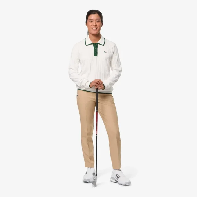 Maglione da golf elasticizzato con collo a polo da donna Maglione da golf elasticizzato con collo a polo da donna