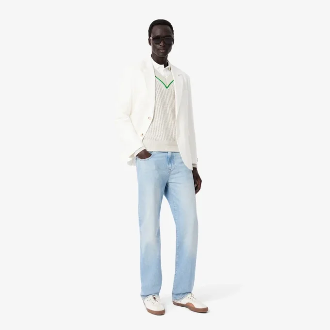 Maglione da tennis unisex a righe con scollo a V Maglione da tennis unisex a righe con scollo a V