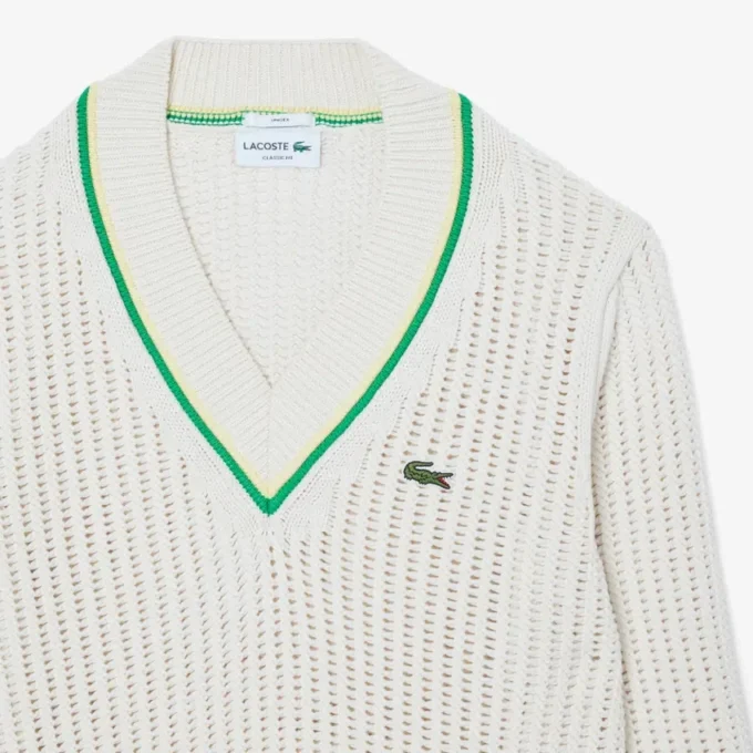 Maglione da tennis unisex a righe con scollo a V Maglione da tennis unisex a righe con scollo a V