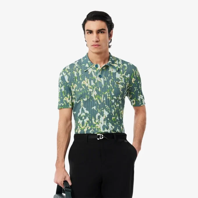 Maglione da uomo a maniche corte con collo a polo e stampa grafica Maglione da uomo a maniche corte con collo a polo e stampa grafica