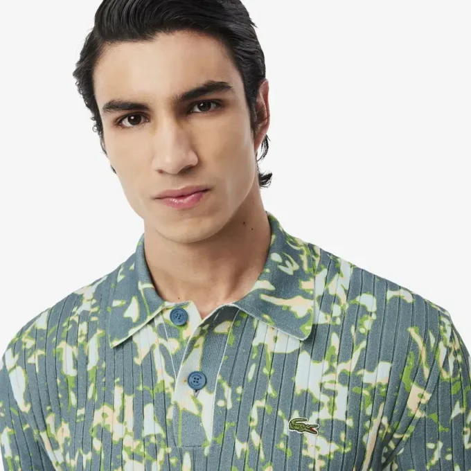 Maglione da uomo a maniche corte con collo a polo e stampa grafica Maglione da uomo a maniche corte con collo a polo e stampa grafica