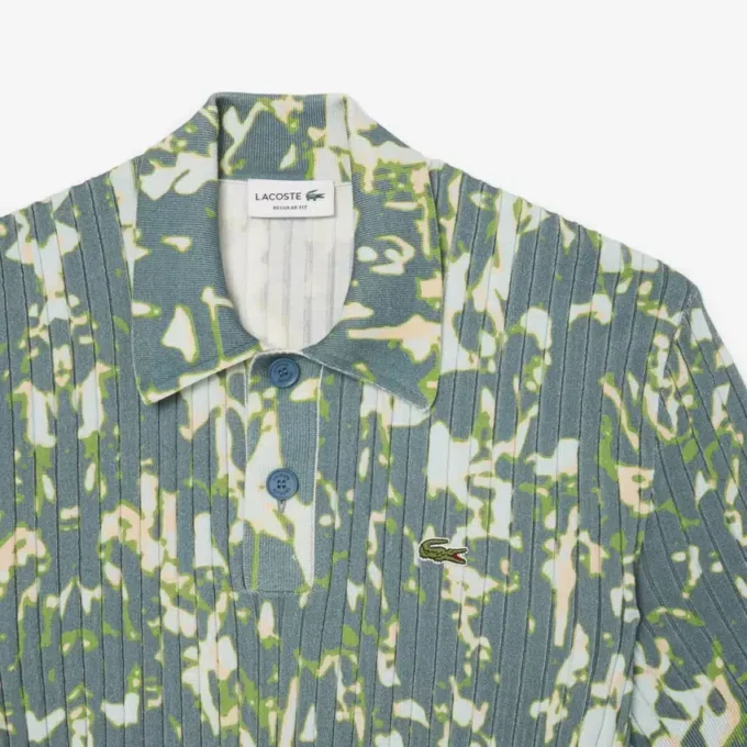 Maglione da uomo a maniche corte con collo a polo e stampa grafica Maglione da uomo a maniche corte con collo a polo e stampa grafica