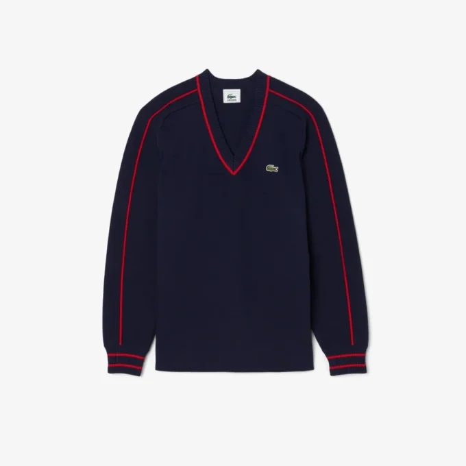 Maglione da uomo a righe con scollo a V della collezione Archive Edition Maglione da uomo a righe con scollo a V della collezione Archive Edition