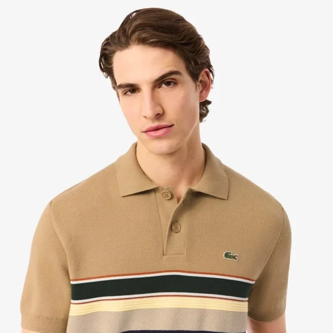 Maglione da uomo con colletto Polo a righe, prodotto in Francia Maglione da uomo con colletto Polo a righe, prodotto in Francia