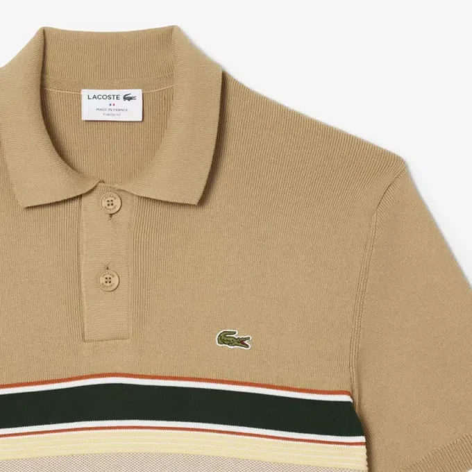 Maglione da uomo con colletto Polo a righe, prodotto in Francia Maglione da uomo con colletto Polo a righe, prodotto in Francia