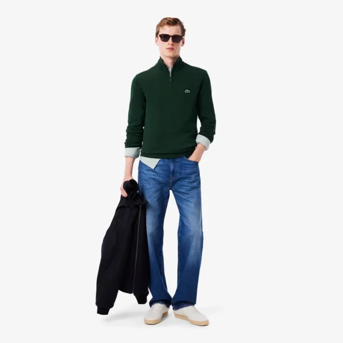 Maglione da uomo in cotone con collo alto e zip Maglione da uomo in cotone con collo alto e zip