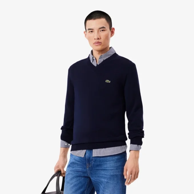 Maglione da uomo in cotone con scollo a V Maglione da uomo in cotone con scollo a V
