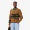 Maglione da uomo in lana a righe con scollo a V Maglione da uomo in lana a righe con scollo a V