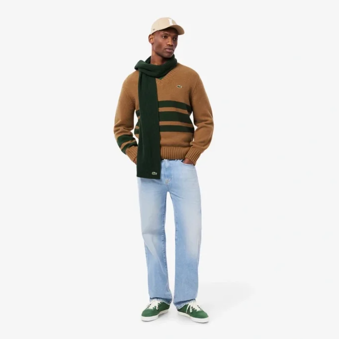 Maglione da uomo in lana a righe con scollo a V Maglione da uomo in lana a righe con scollo a V