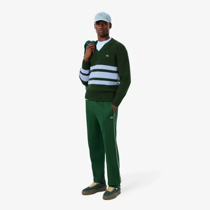 Maglione da uomo in lana a righe con scollo a V Maglione da uomo in lana a righe con scollo a V