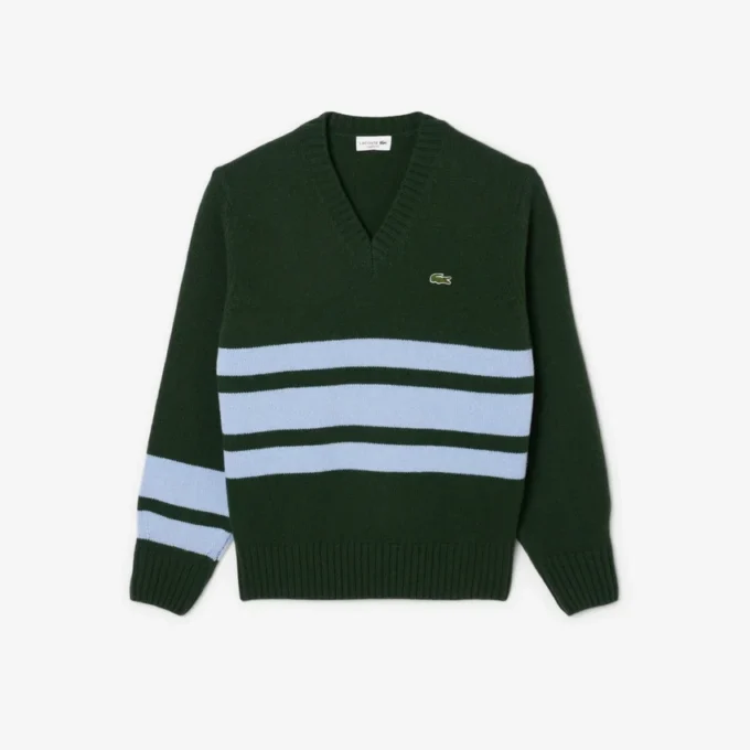 Maglione da uomo in lana a righe con scollo a V Maglione da uomo in lana a righe con scollo a V