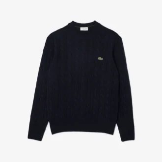Maglione da uomo in lana a trecce con collo a giro