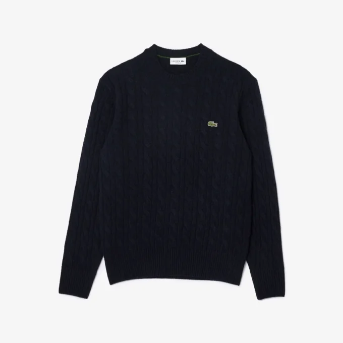 Maglione da uomo in lana a trecce con collo a giro Maglione da uomo in lana a trecce con collo a giro