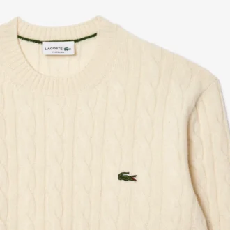 Maglione da uomo in lana a trecce con collo a giro