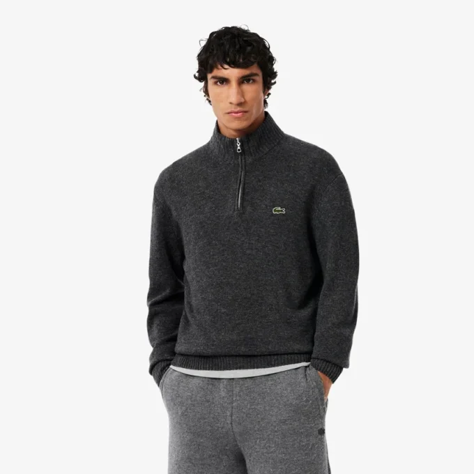 Maglione da uomo in lana con collo alto e zip Maglione da uomo in lana con collo alto e zip