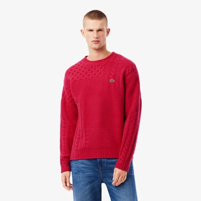 Maglione da uomo in lana con effetto patchwork e vestibilità comoda Maglione da uomo in lana con effetto patchwork e vestibilità comoda
