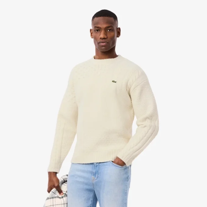 Maglione da uomo in lana con effetto patchwork e vestibilità comoda Maglione da uomo in lana con effetto patchwork e vestibilità comoda