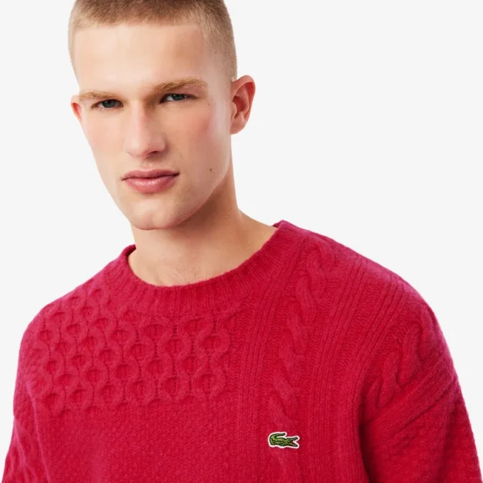 Maglione da uomo in lana con effetto patchwork e vestibilità comoda Maglione da uomo in lana con effetto patchwork e vestibilità comoda
