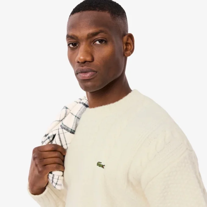 Maglione da uomo in lana con effetto patchwork e vestibilità comoda Maglione da uomo in lana con effetto patchwork e vestibilità comoda